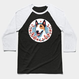 Bull Terrier Enjoys Spring with Cherry Blossoms Ablaze Baseball T-Shirt